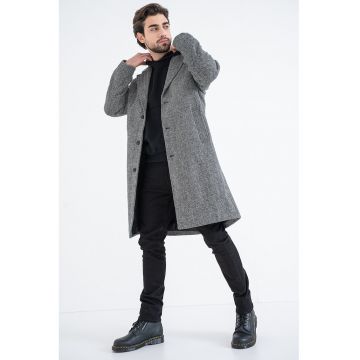 Palton din amestec de lana cu model herringbone - Alb/Negru