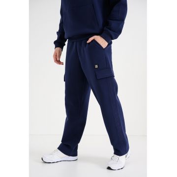 Pantaloni cargo de trening drepti cu snur - Albastru indigo