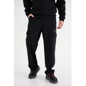 Pantaloni cargo de trening drepti cu snur - Negru
