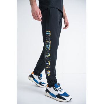 Pantaloni de trening cu imprimeu logo lateral - Negru/Galben/Albastru