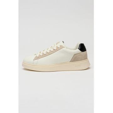 Pantofi sport de piele cu garnituri de piele intoarsa - Alb murdar/Grej