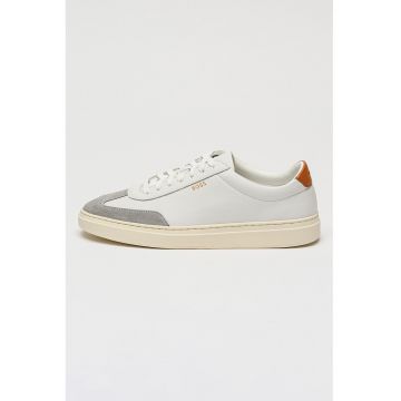 Pantofi sport de piele granulata cu banda contrastanta - Alb/Gri
