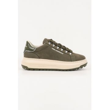 Pantofi sport low-cut cu garnituri de piele intoarsa - Verde masliniu