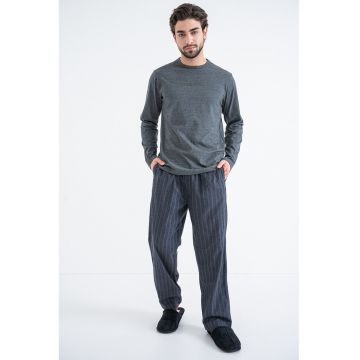 Pijama relaxed fit de bumbac - Gri inchis melange