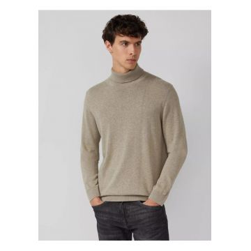 Pulover barbati cu guler inalt - din bumbac - Maro deschis