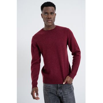 Pulover din amestec de lana cu decolteu la baza gatului - Rosu inchis
