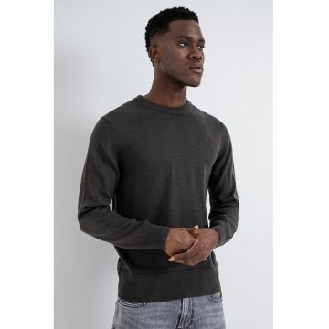 Pulover din lana Merinos cu model uni Premium Core - Gri antracit