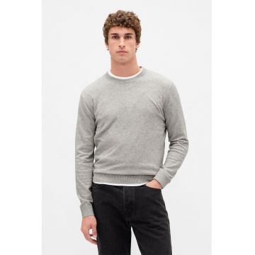 Pulover slim fit cu decolteu la baza gatului CashSoft - Gri melange