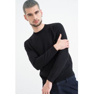 Pulover slim fit tricotat fin - Negru