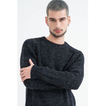 Pulover tricotat cu decolteu la baza gatului - Negru melange