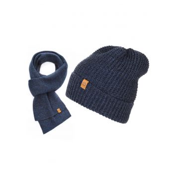 Set caciula cu fular barbati Brodrene - Acril - Albastru inchis