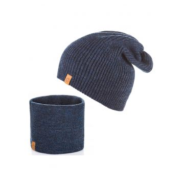 Set caciula cu fular barbati Brodrene - Acril - Albastru inchis