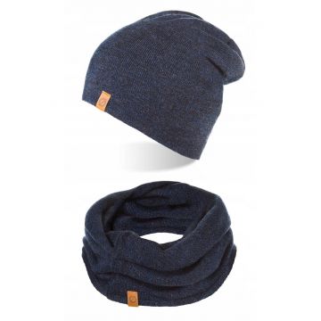 Set caciula cu fular barbati Brodrene - Acril - Albastru inchis