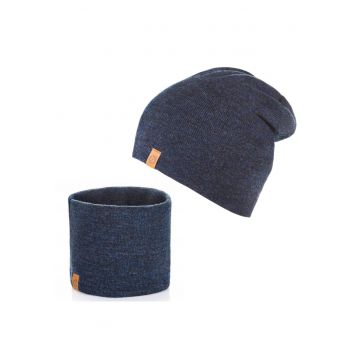 Set caciula cu fular barbati Brodrene - Acril - Albastru inchis