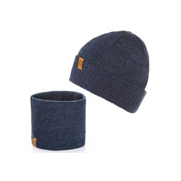 Set caciula cu fular barbati Brodrene - Acril - Albastru inchis