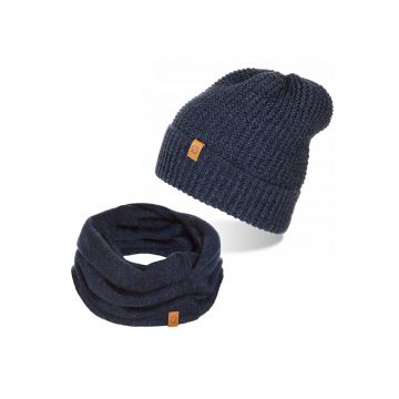 Set caciula cu fular barbati Brodrene - Acril - Albastru inchis