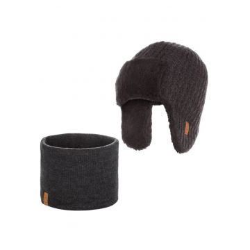 Set caciula cu fular barbati Brodrene - Acril - Gri inchis