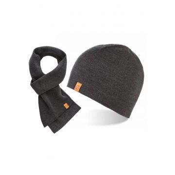 Set caciula cu fular barbati Brodrene - Acril - Gri inchis