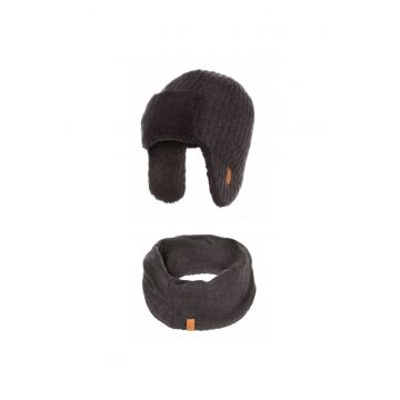Set caciula cu fular Brodrene - Acril - Universal - Gri inchis