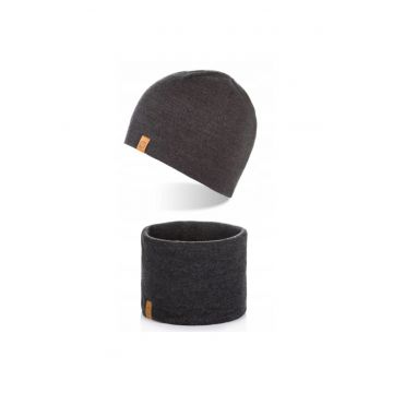 Set caciula cu fular Brodrene - Acril - Universal - Gri inchis