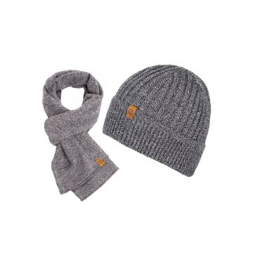 Set caciula + fular barbati - Brodrene - Acril - Circumferinta 56-60 cm - Fular 150 x 40 cm - Gri deschis
