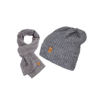 Set caciula + fular barbati - Brodrene - Acril - Circumferinta 56-60 cm - Fular 150 x 40 cm - Gri deschis