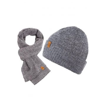 Set caciula + fular barbati - Brodrene - Acril - Circumferinta 56-60 cm - Fular 150 x 40 cm - Gri deschis