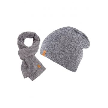 Set caciula + fular barbati - Brodrene - Acril - Circumferinta 56-60 cm - Fular 150 x 40 cm - Gri deschis