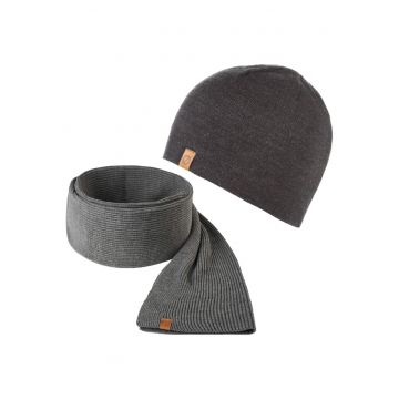 Set caciula + fular barbati - Brodrene - Acril - Circumferinta 56-60 cm - Fular 170 x 30 cm - Gri inchis