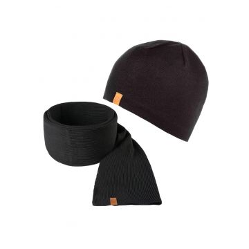 Set caciula + fular barbati - Brodrene - Acril - Circumferinta 56-60 cm - Fular 170 x 30 cm - Negru