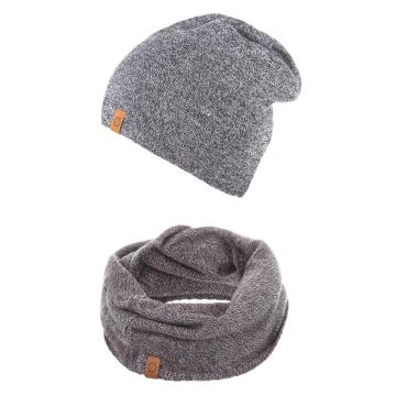 Set caciula + fular barbati - Brodrene - Acril - Circumferinta 56-60 cm - Fular 78 x 40 cm - Gri deschis