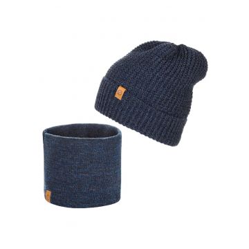 Set caciula + fular tip guler barbati - Brodrene - Acril - Circumferinta 56-60 cm - Fular 27 x 26 cm - Bleumarin