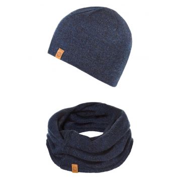 Set caciula + fular tip guler barbati - Brodrene - Acril - Circumferinta 56-60 cm - Fular 78 x 40 cm - Bleumarin