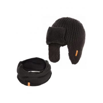 Set caciula + fular tip guler barbati - Brodrene - Acril - Circumferinta 56-60 cm - Fular 78 x 40 cm - Negru