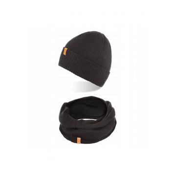 Set caciula + fular tip guler barbati - Brodrene - Acril - Circumferinta 56-60 cm - Fular 78 x 40 cm - Negru