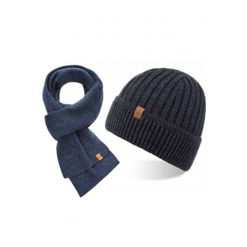 Set caciula si fular barbati Brodrene - Acril - Albastru inchis