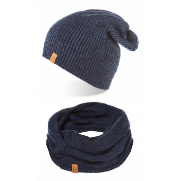 Set caciula si fular barbati Brodrene - Acril - Albastru inchis