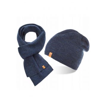 Set caciula si fular barbati Brodrene - Acril - Albastru inchis
