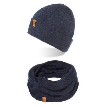 Set caciula si fular barbati Brodrene - Acril - Albastru inchis