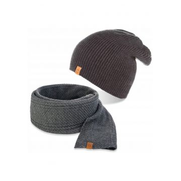 Set caciula si fular barbati - Brodrene - Acril - Dimensiune universala - Grafit