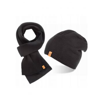Set caciula si fular barbati - Brodrene - Acril - Dimensiune universala - Negru