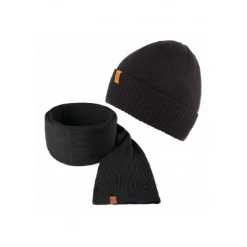 Set caciula si fular barbati - Brodrene - Acril - Dimensiune universala - Negru