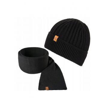 Set caciula si fular barbati - Brodrene - Acril - Dimensiune universala - Negru