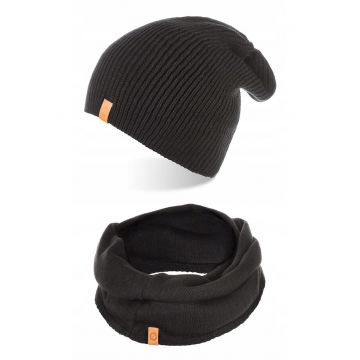 Set caciula si fular barbati - Brodrene - Acril - Dimensiune universala - Negru