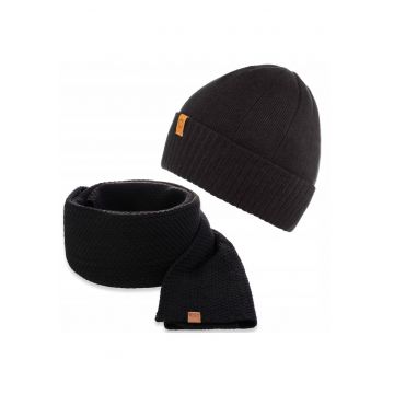 Set caciula si fular barbati - Brodrene - Acril - Dimensiune universala - Negru