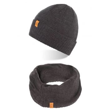 Set caciula si fular barbati Brodrene - Acril - Gri inchis