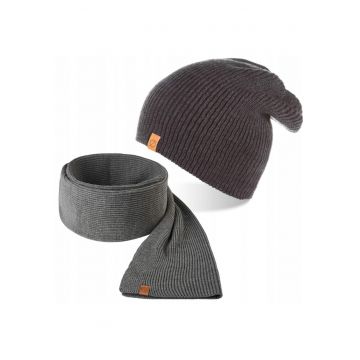Set caciula si fular barbati Brodrene - Acril - Gri inchis