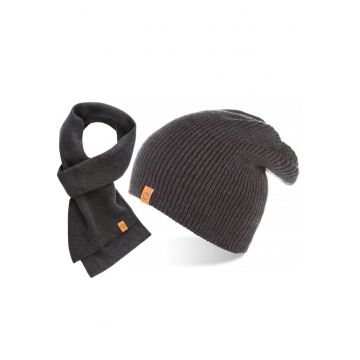 Set caciula si fular barbati Brodrene - Acril - Gri inchis