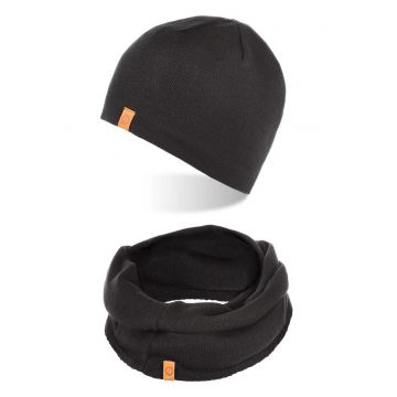 Set caciula si fular barbati - Brodrene - Fleece - Dimensiune universala - Negru