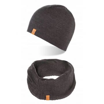 Set caciula si fular barbati - Brodrene - Lana - Dimensiune universala - Gri